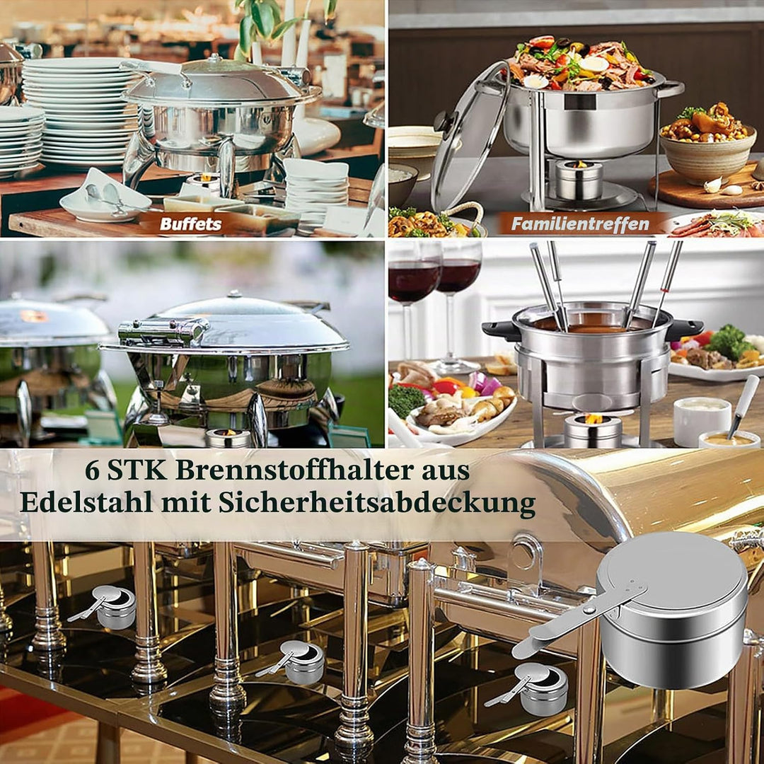Brennpastenbehälter mit Deckel, 6 Stück Kraftstoffdosenhalter aus Edelstahl, Brennpaste für Warmhalt