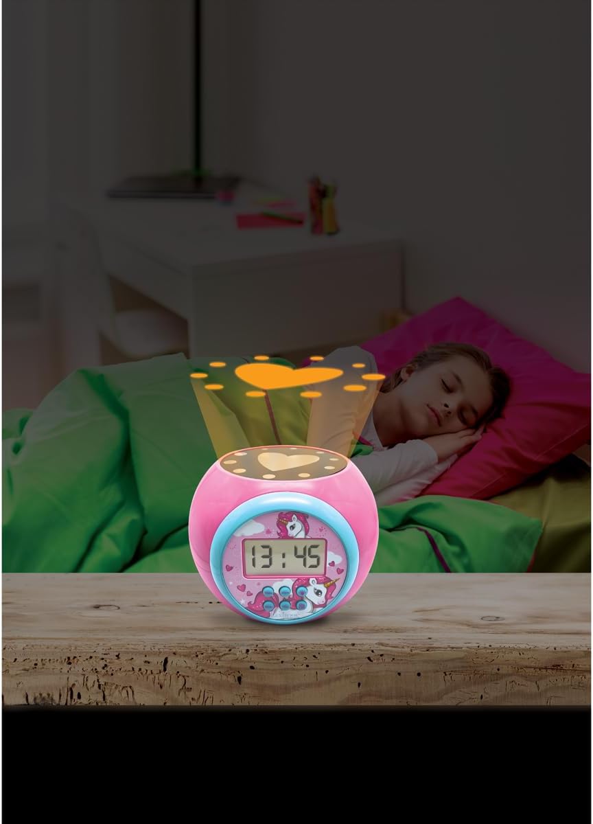 Lexibook Projector-Wecker Einhorn mit Schlummerfunktion und Weckfunktion, Nachtlicht mit Timer, LCD-