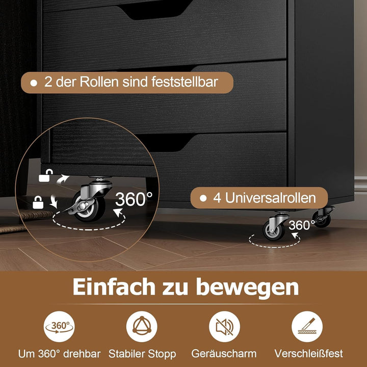 COSTWAY Rollcontainer mit 7 Schubladen, mobiler Aktenschrank mit Rädern, Bürocontainer Schubladensch