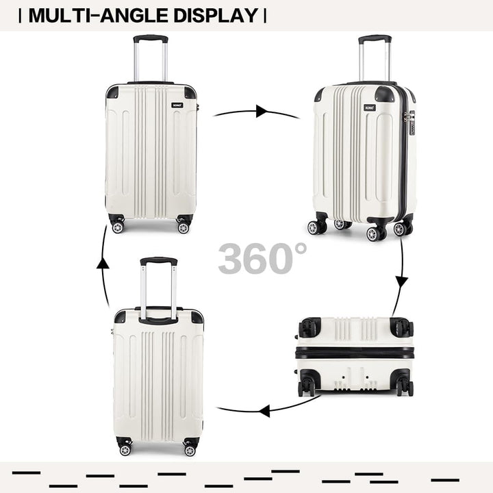 KONO Trolley Handgepäck Koffer 55x35x20cm Rollkoffer Reisekoffer mit 4 Rollen und Schloss (Beige), B