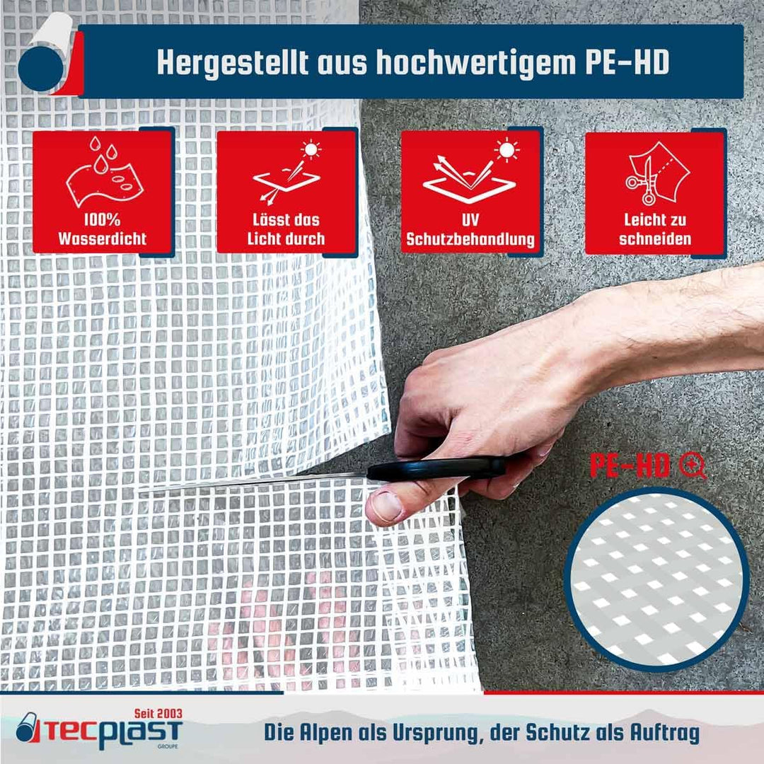 Holzplane 4x6m - TECPLAST 170BO - Transparente armierte Plane - Hohe Qualität - Wasserdichter Schutz