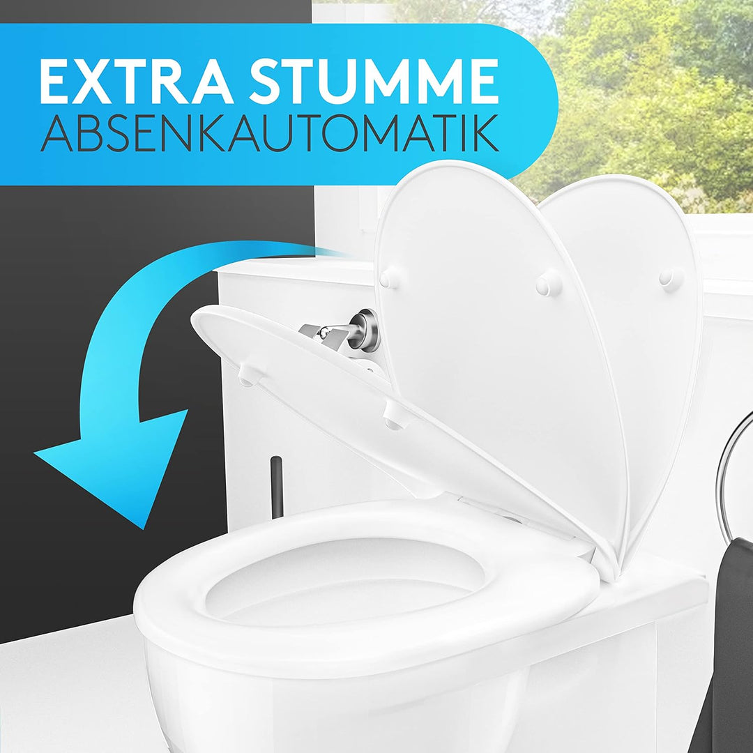 Comodo Toilettendeckel mit Absenkautomatik & Quick Release - Antibakterieller Klodeckel in O Form -