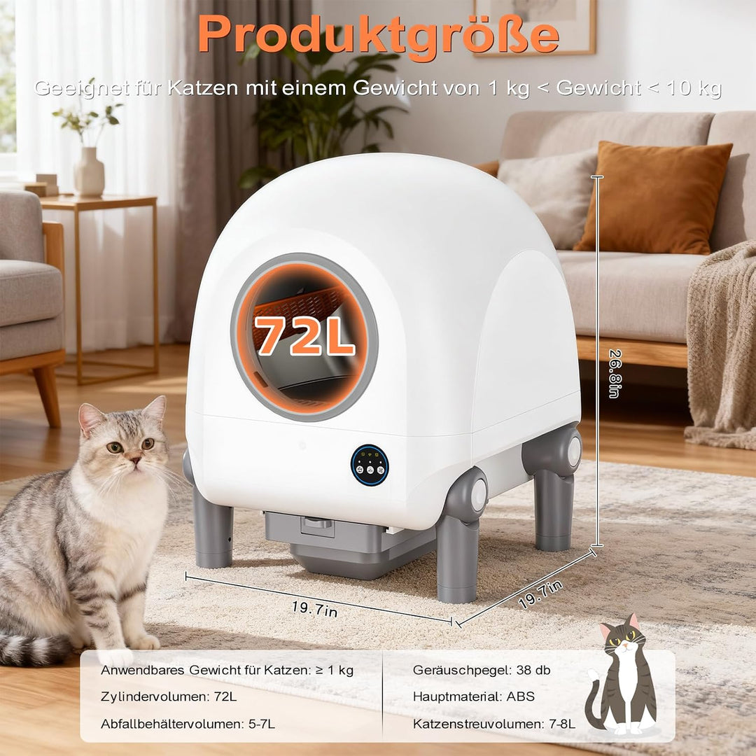 Vxacen Katzenklo Selbstreinigend, 72L Selbstreinigende Katzentoilette App-Steuerung Katzentoilette S