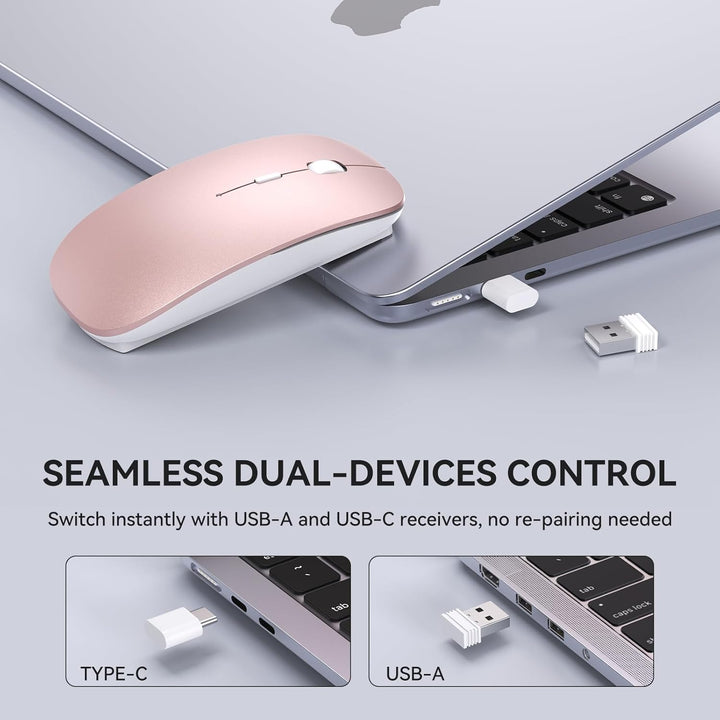 RaceGT Maus Kabellos USB-C & USB-A, Mouse Aufladbar 2,4GHz Leise klick Beidhändig 3 Adjustable DPI L