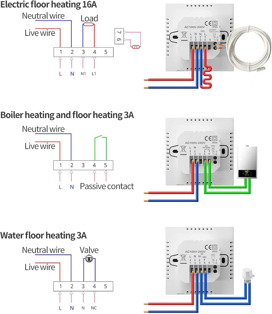 Smart WiFi Thermostat Fussbodenheizung Wasser, Tuya WiFi Heizungsthermostat LED Display Touchscreen
