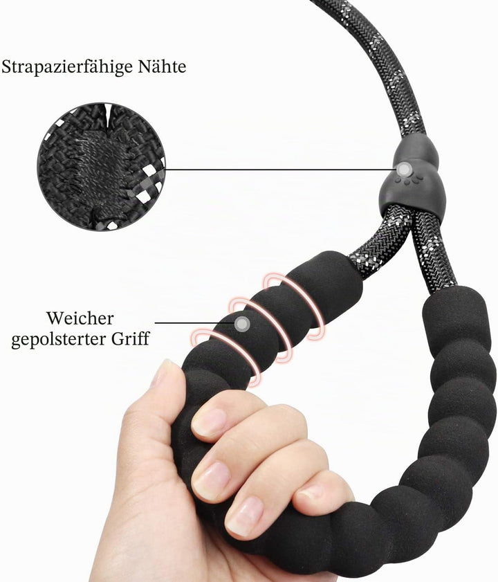TagME Retrieverleine mit Zugstopp,Reflektierende Seilleine 185 cm Moxonleine,Weicher gepolsterter Gr