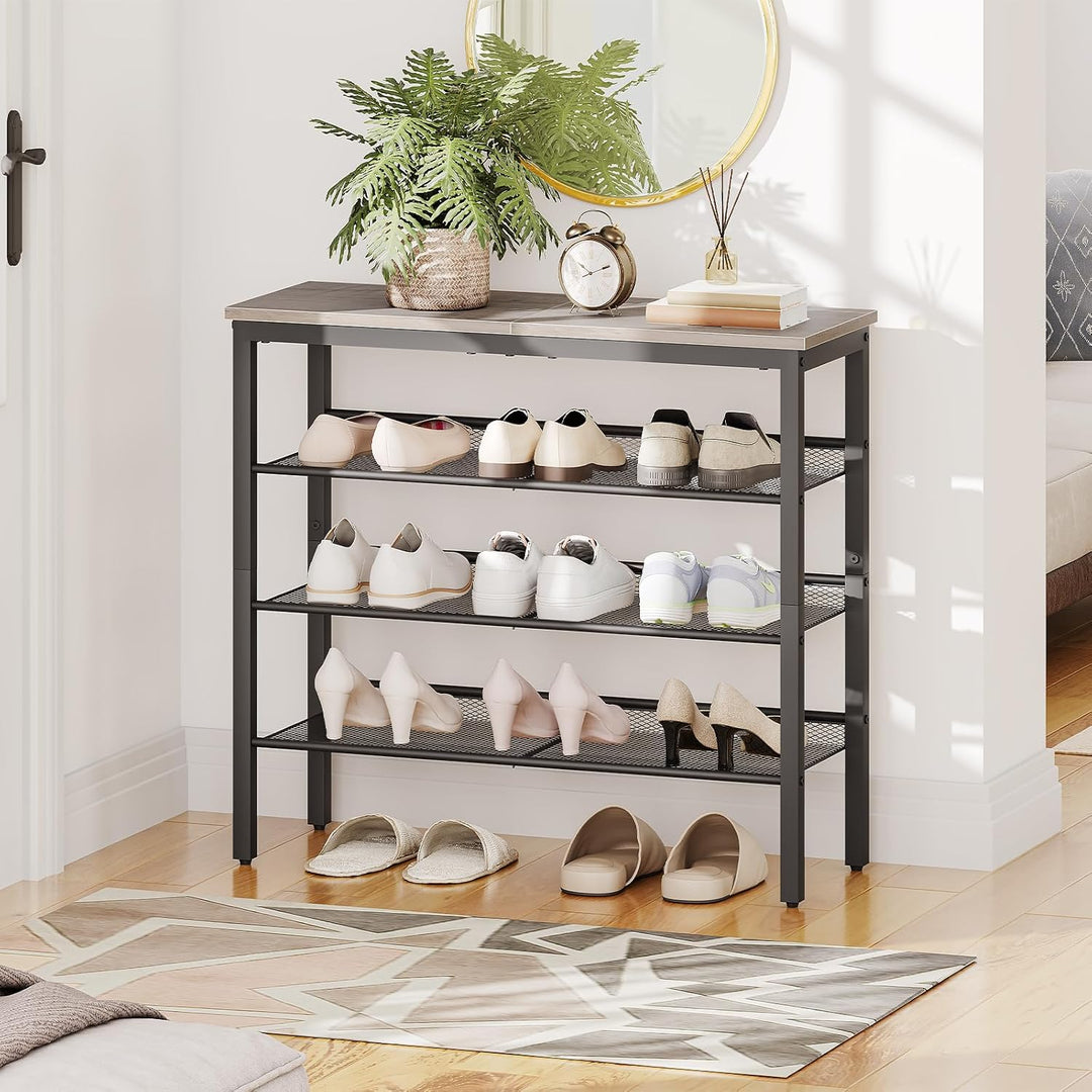 HOOBRO Schuhregal, 4 Ebenen Schuhablage, Schuhschrank, verstellbares Metallgitterregal, Geräumige Ob