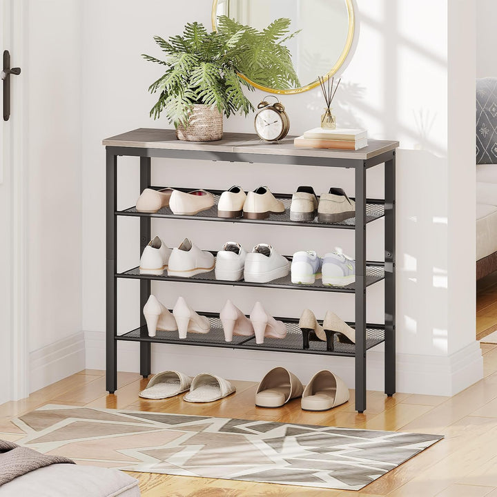 HOOBRO Schuhregal, 4 Ebenen Schuhablage, Schuhschrank, verstellbares Metallgitterregal, Geräumige Ob