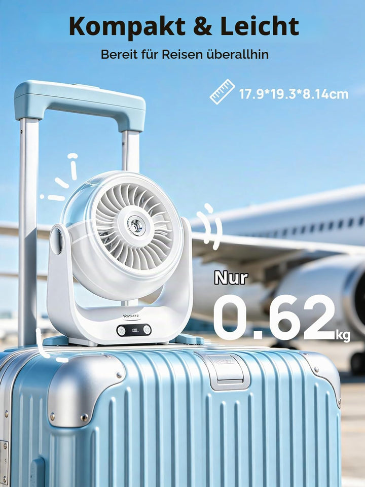 Kssvzz Tischventilator Leise mit Wasserkühlung - 5000mAh USB Ventilator Akku mit 5 Stufen, LED-Anzei