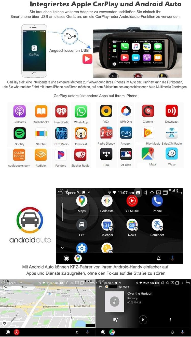 ERISIN 8-Kern Android 10 Autoradio Bluetooth GPS für FIAT 500X Navigation Unterstützt Carplay DSP An