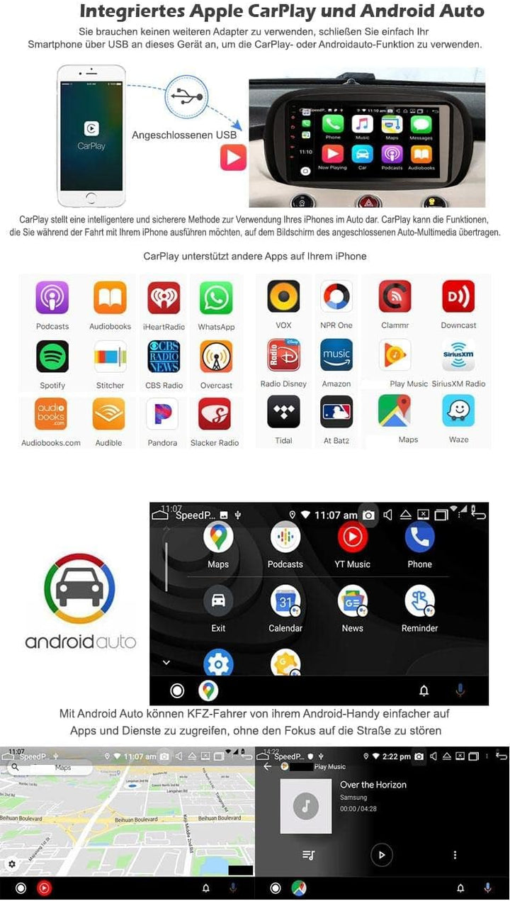 ERISIN 8-Kern Android 10 Autoradio Bluetooth GPS für FIAT 500X Navigation Unterstützt Carplay DSP An