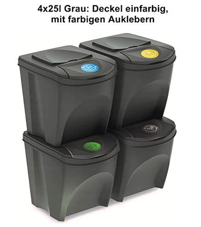 Mülleimer Abfalleimer Mülltrennsystem 100L - 4x25L Behälter Sorti Box Müllsortierer 3 Farben von rg-