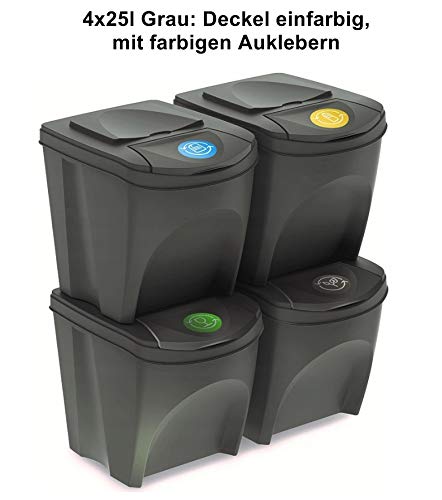 Mülleimer Abfalleimer Mülltrennsystem 100L - 4x25L Behälter Sorti Box Müllsortierer 3 Farben von rg-