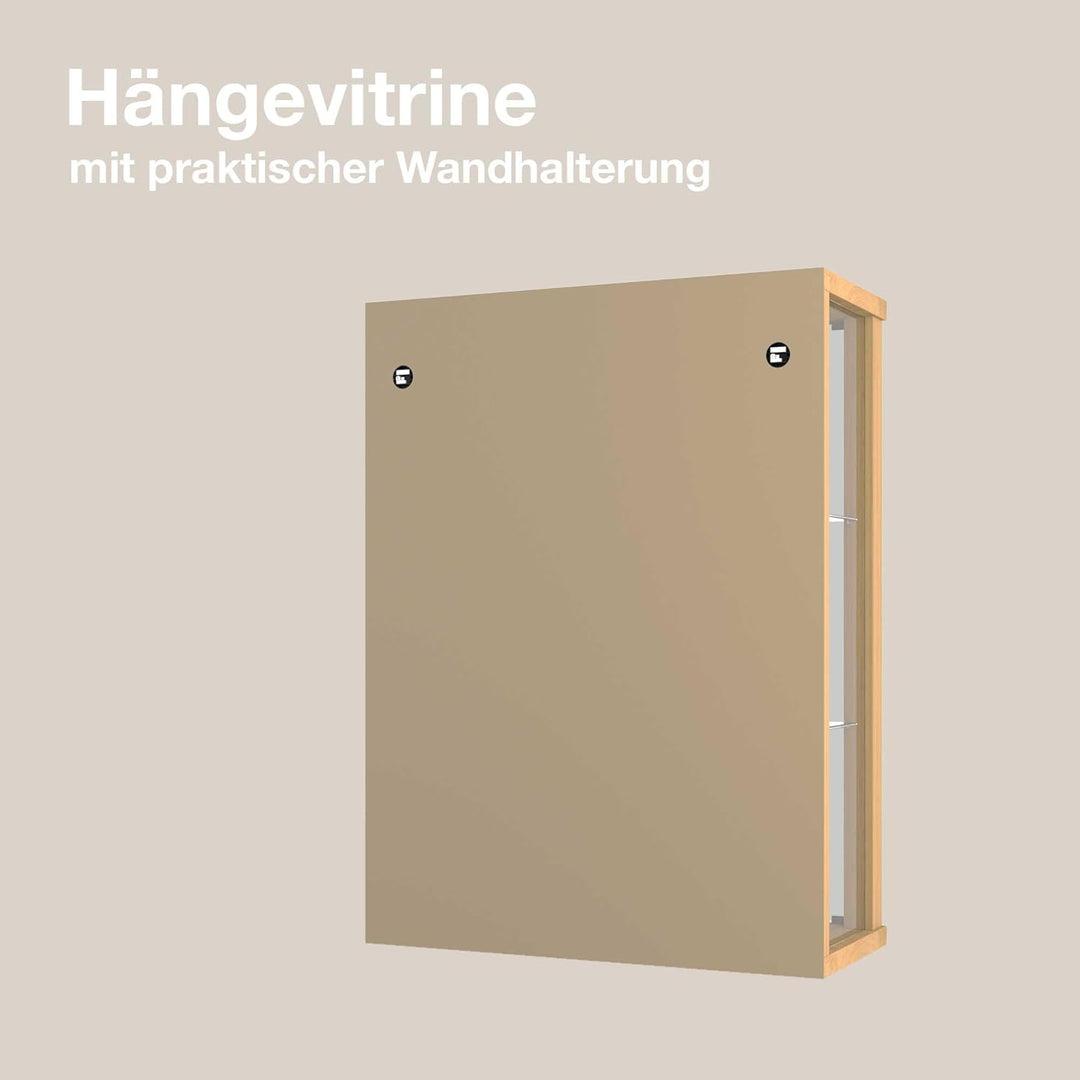 K-Möbel Hängevitrine Glas in Buche (80x60x25 cm) mit 2 höhenverstellbaren Glasböden - Modellauto Vit