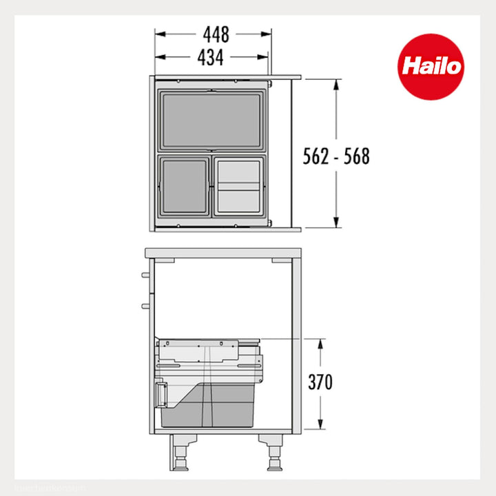 Hailo Abfallsammler 361085 | Cargo Auszugsystem für vorhanden 60 Schrank mit Möbelfront | 3fach Tren