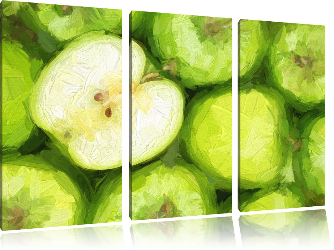 Pixxprint Grüne Äpfel als Leinwandbild/Grösse: 3 Teilig (120x80) cm/Wandbild/Kunstdruck/fertig bespa