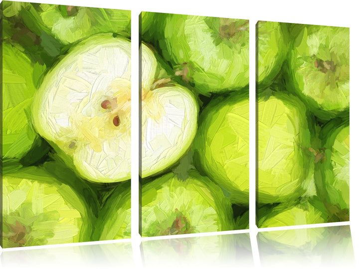 Pixxprint Grüne Äpfel als Leinwandbild/Grösse: 3 Teilig (120x80) cm/Wandbild/Kunstdruck/fertig bespa