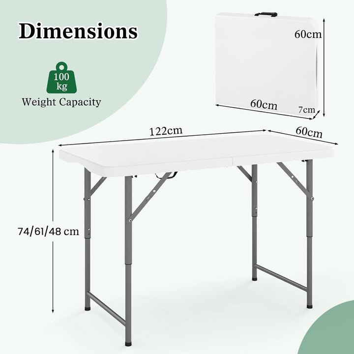 COSTWAY Campingtisch höhenverstellbar, Gartentisch klappbar, Klapptisch mit HDPE-Tischplatte &amp; Trage