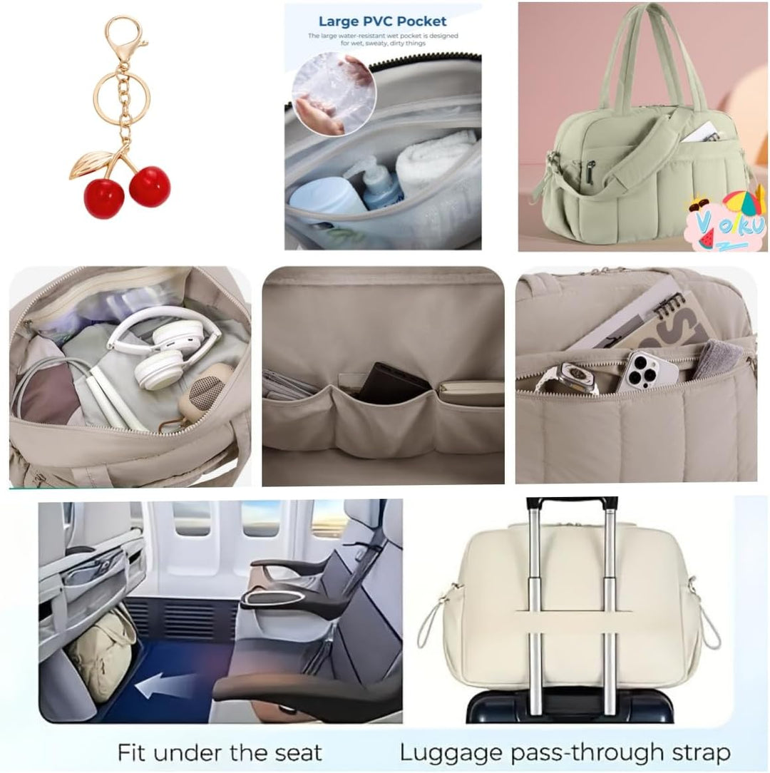 Puffer Reisetasche Damen, Sporttasche Gym Travel Bag, Handgepäck Tasche Weekender mit PVC nasse Tasc