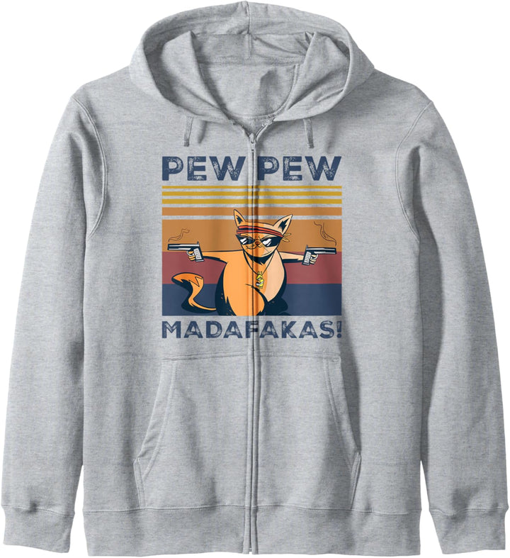 Pew Pew Madafakas Funny Cat Lover Gift Vintage Retro Kapuzenjacke