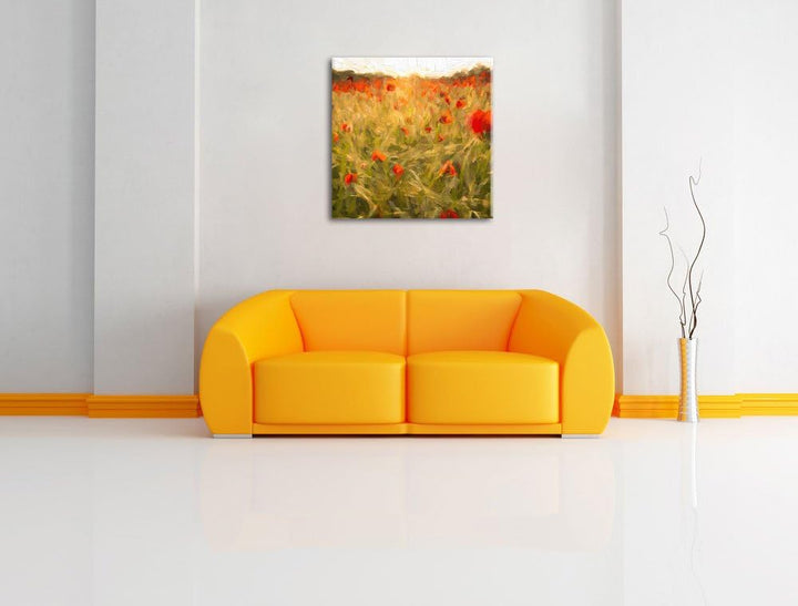 Pixxprint Mohnfeld bei Sonnenuntergang als Leinwandbild Quadratisch/Grösse: 70x70 / Wandbild/Kunstdr