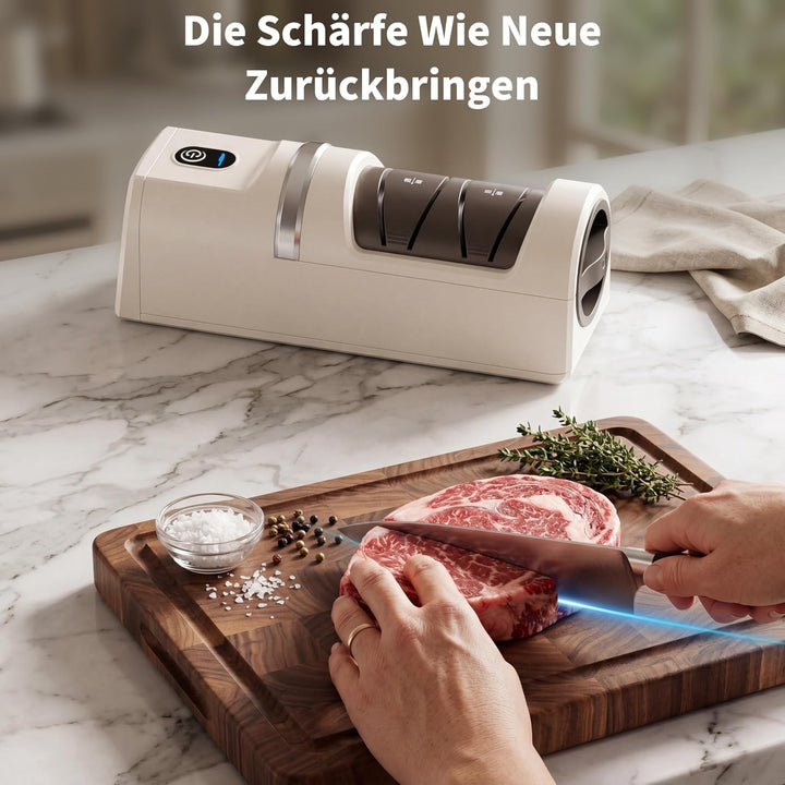 Elektrischer Messerschärfer, 5-in-1 Messerschärfer mit 3-Geschwindigkeiten Einstellung, wiederauflad