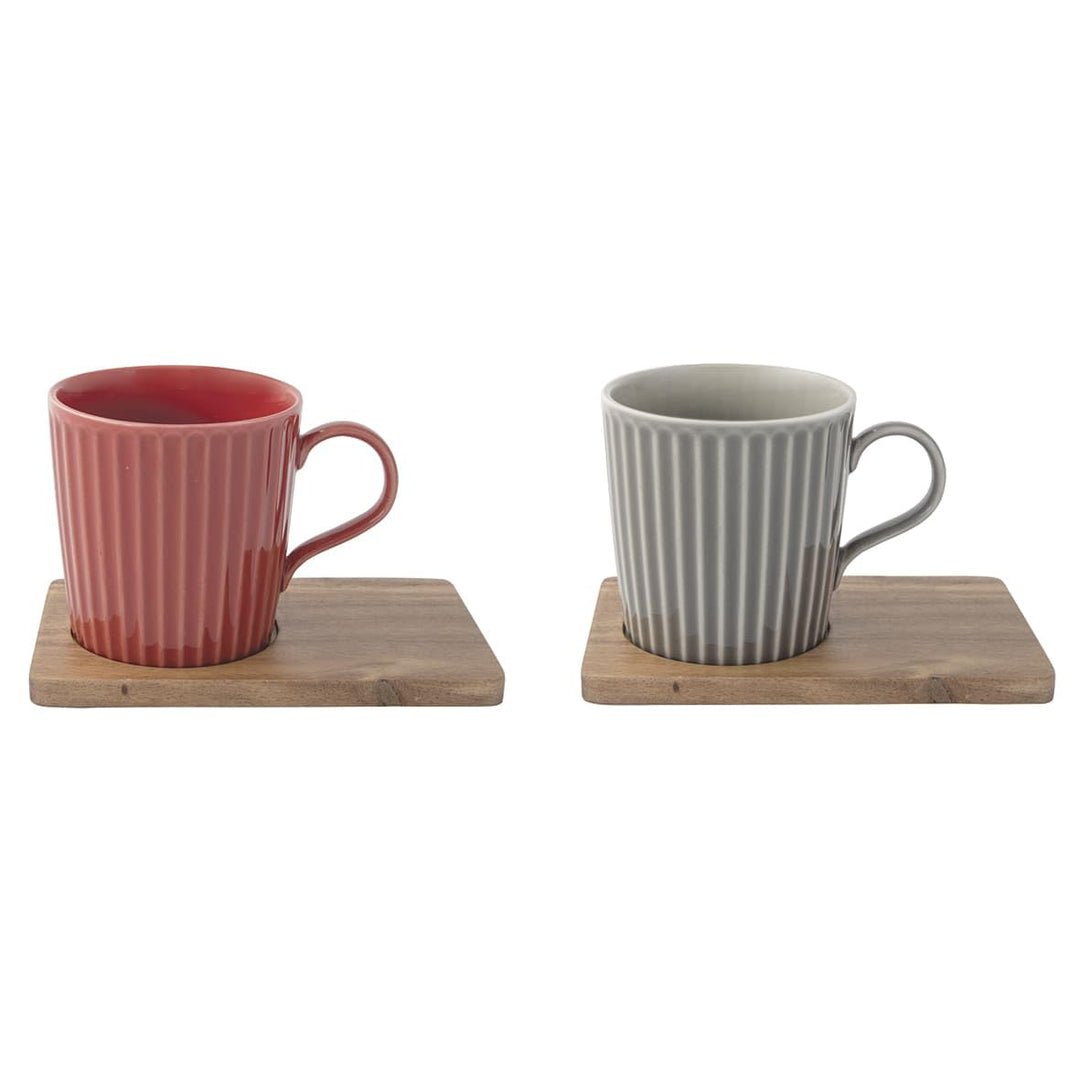 Easy Life Set mit 2 Tassen, 38 cl, Porzellan, mit Untertasse, ACCACIA TAKE A BREAK