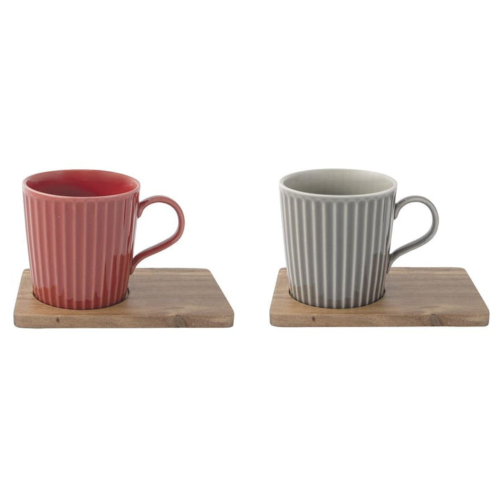Easy Life Set mit 2 Tassen, 38 cl, Porzellan, mit Untertasse, ACCACIA TAKE A BREAK