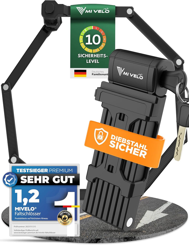 MIVELO Fahrradschloss Faltschloss hohe Sicherheit 120cm lang I Fahrrad Schloss mit Schlüssel inkl. H