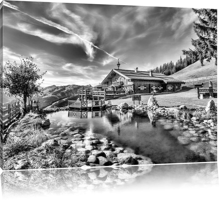 Pixxprint Monocrome, Schönes Haus in den Alpen, Format: 100x70 auf Leinwand, 100x70