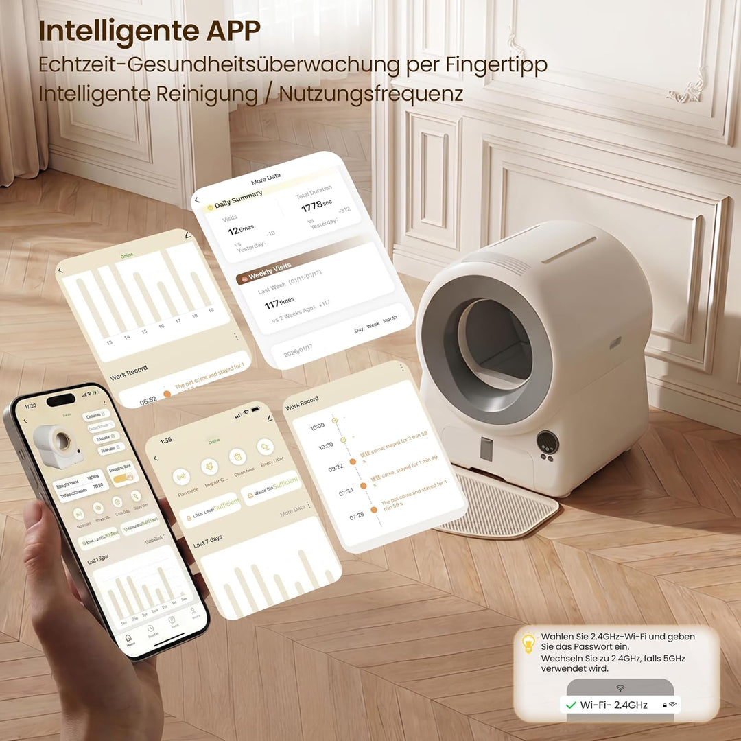 JUMMICO Automatisches Selbstreinigende Katzentoilette, XXXL 100L Innenvolumen, 12L Sammelbehälter, A