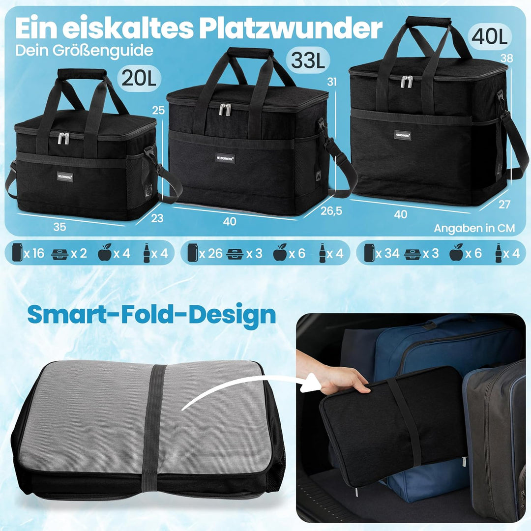 HELDENWERK Kühltasche gross faltbar – Kühlbox bis zu 12h Kühlleistung auslaufsicher &amp; wasserdicht –