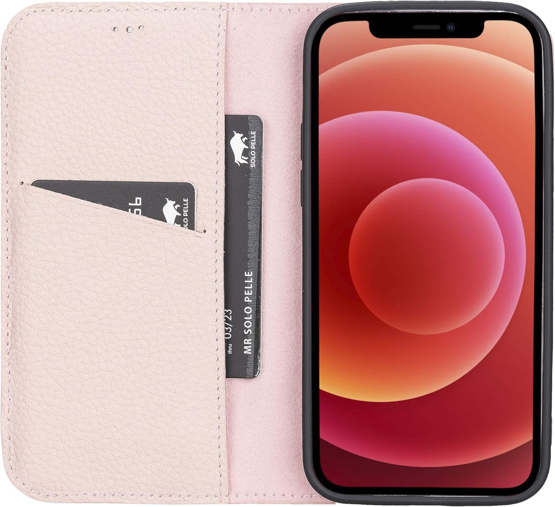 Solo Pelle aufklappbare Lederhülle kompatibel für iPhone 12 I 12 Pro in 6.1 Zoll inkl. 1 Kartenfach