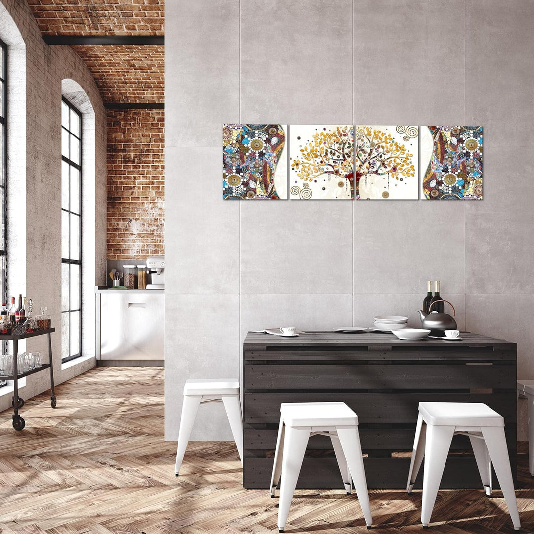 Runa Art Bilder Set 4 Teilig Gustav Klimt Baum des Lebens Wandbilder XXL Wohnzimmer 160 x 50 cm Bunt