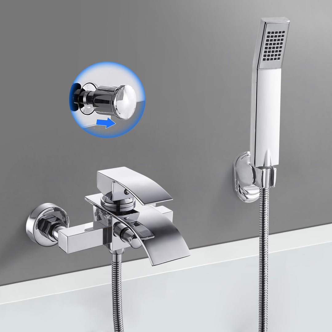 ROVOGO Badewannenarmatur Wasserfall mit Handbrause, Aufputz Einhandmischer Wannenarmatur mit Messing