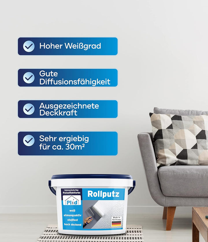 Plid® Rollputz innen & aussen fein Weiss matt [20kg Set] - atmungsaktiv hohe Deckkraft verarbeitungs