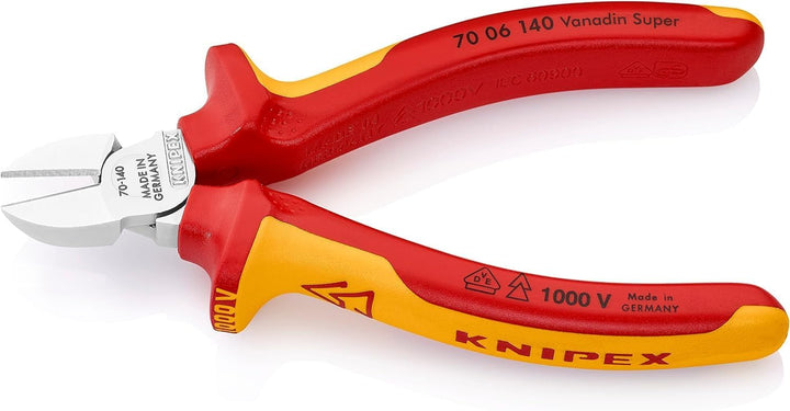 Knipex Seitenschneider verchromt, isoliert mit Mehrkomponenten-Hüllen, VDE-geprüft 140 mm 70 06 140