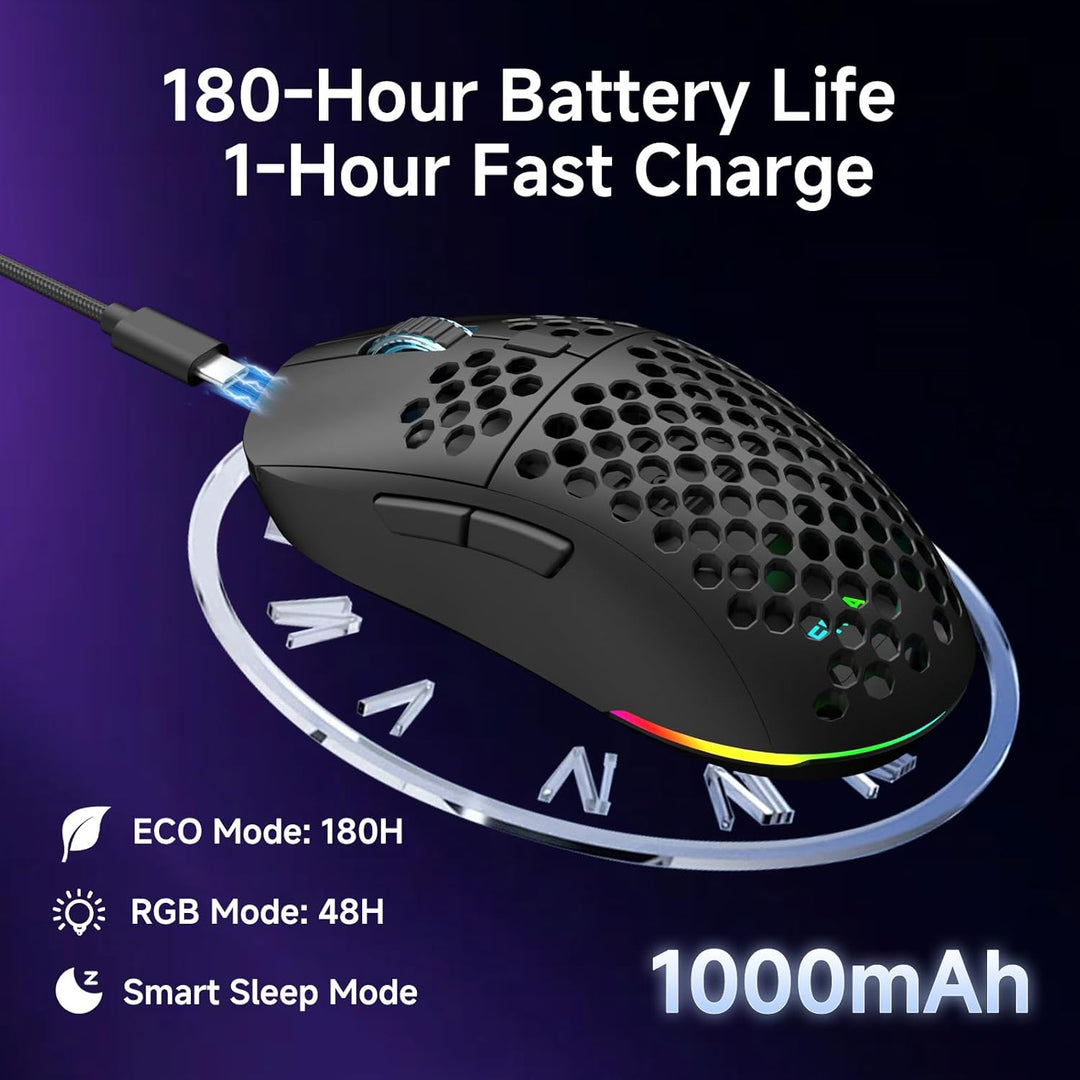 Dierya M1 Kabellose Gaming Maus, 24.000 DPI Optischer Sensor, 90g Leichtgewicht, 6 Programmierbare T