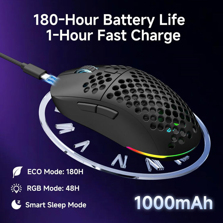 Dierya M1 Kabellose Gaming Maus, 24.000 DPI Optischer Sensor, 90g Leichtgewicht, 6 Programmierbare T