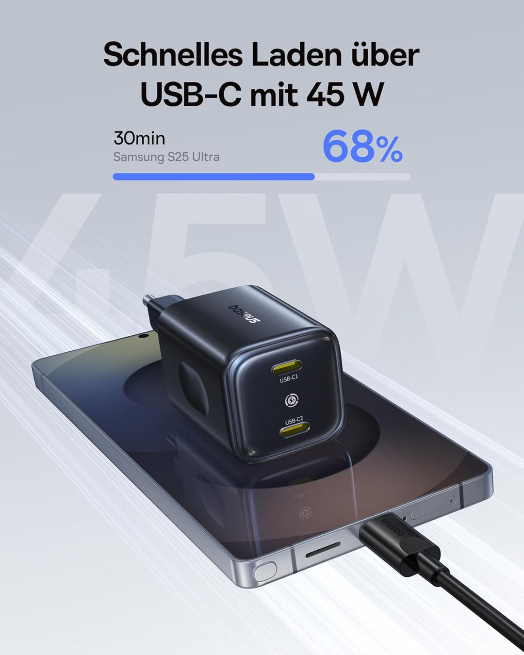 Baseus PicoGo II 45W USB C Ladegerät, 2-Port USB C Netzteil PD 3.0 PPS Schnellladegerät Kompatibel m