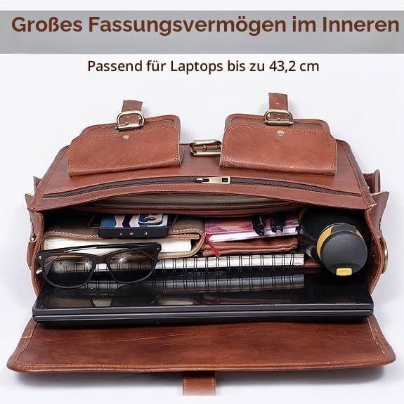 ALASKA EXPORTS Leder-Kuriertasche, Laptoptasche, Aktentasche, Umhängetasche, handgefertigt, Laptopta