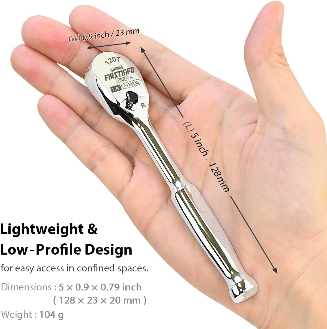 FIRSTINFO F32433B Ratsche 1/4″(6,35 mm) – versiegelter Kopf mit 120 Zähnen | kompakter umkehrbarer K