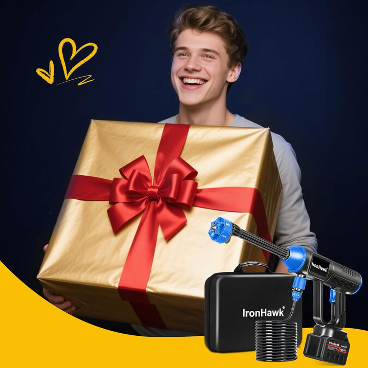 IronHawk Akku-Hochdruckreiniger Kabellos – 2×Li‑Ion Akkus, Tragbar &amp; Leicht, 6‑in‑1 Düse, 10m Schlau