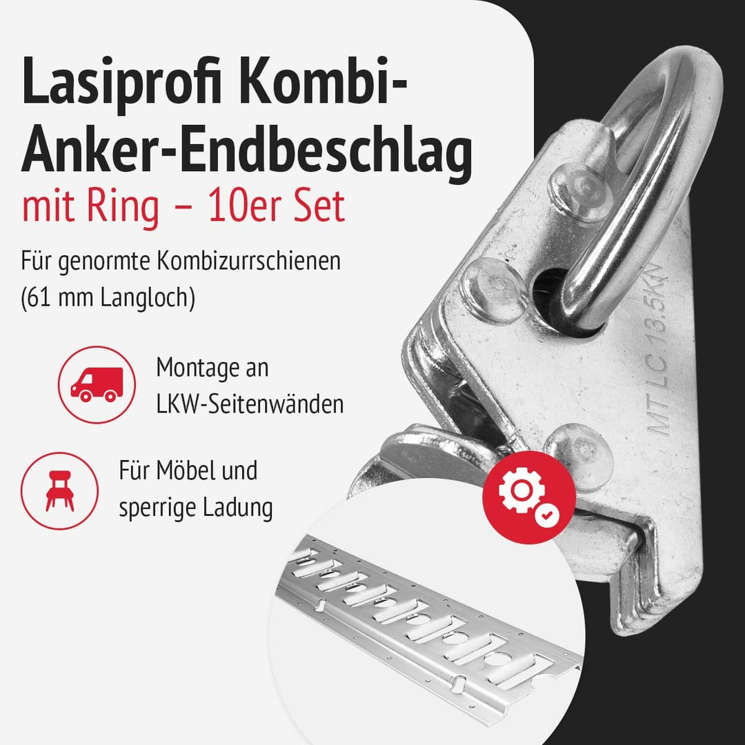 Kombi-Anker-Endbeschlag mit Ring | Set 10 | Stahl verzinkt | für Kombi Anker Zurrschiene | Ladungssi