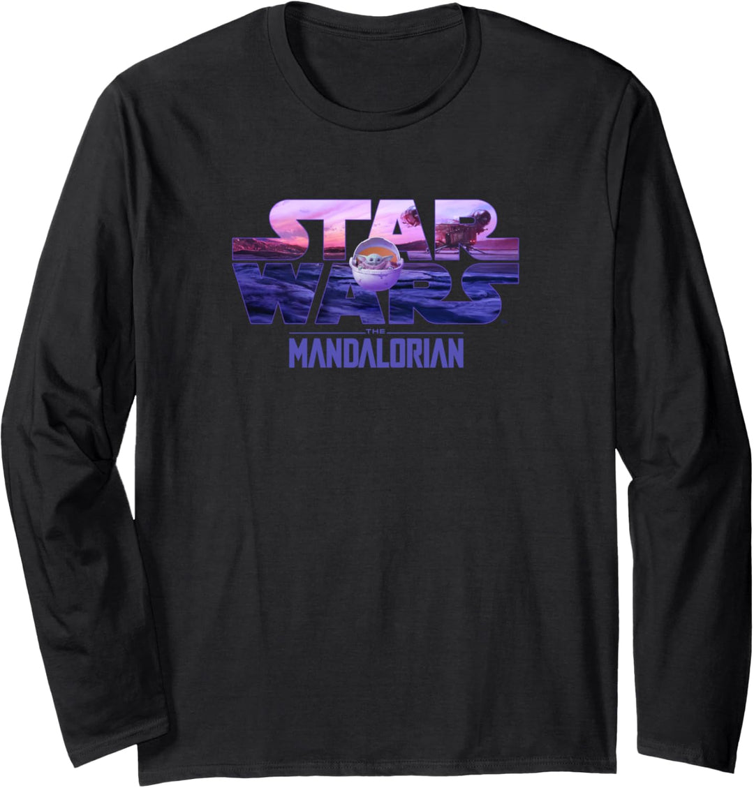 Star Wars: The Mandalorian Grogu In Pod Purple Skyline Langarmshirt
