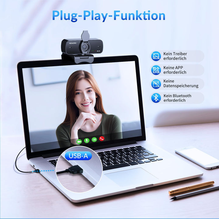 4K PC-Webcam mit Sony-Sensor, Autofokus und Sichtschutzabdeckung, Ultra HD 4K Streaming Kamera, 2 Mi