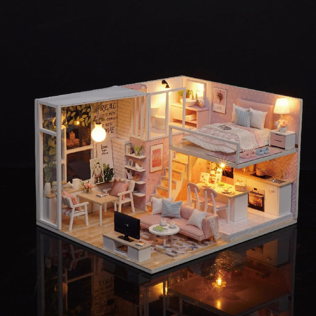 CUTEROOM DIY Miniatur Schaalmodel Kits mit Möbeln,DIY hölzernes -Kit mit Musik-Bewegung und LED Lich