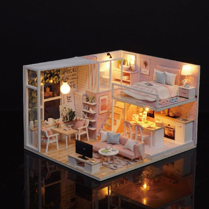 CUTEROOM DIY Miniatur Schaalmodel Kits mit Möbeln,DIY hölzernes -Kit mit Musik-Bewegung und LED Lich
