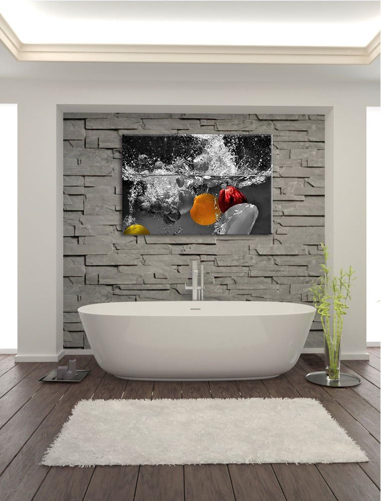 ins Wasser fallende Früchte schwarz/weiss Format: 100x70 auf Leinwand, XXL riesige Bilder fertig ger