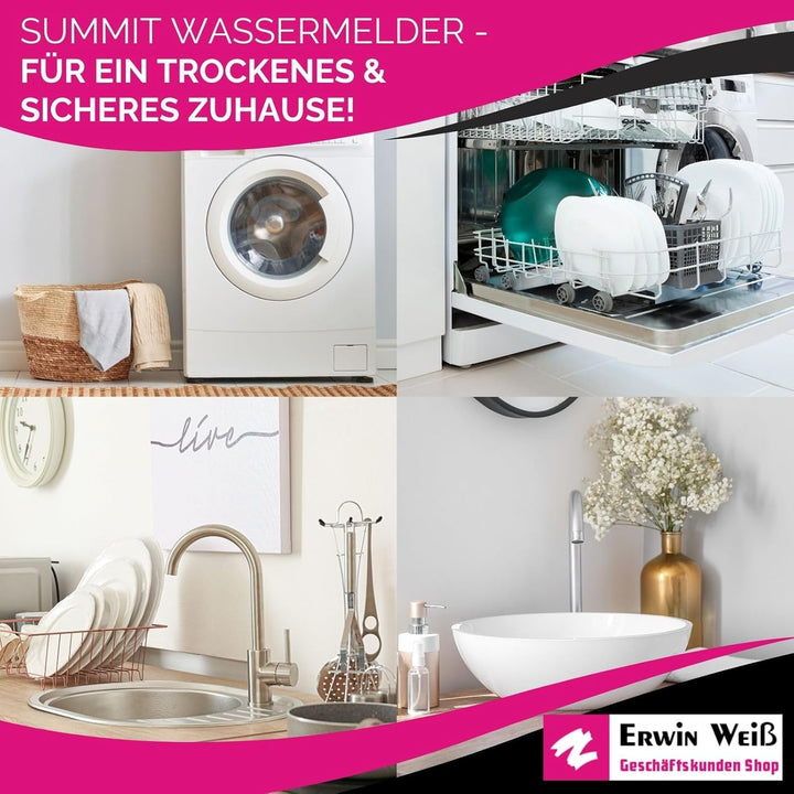Summit Digital 2er Set GS153 Wassermelder mit Batterie 60x60x24,2 mm | Wassersensor mit 85dB Alarm |